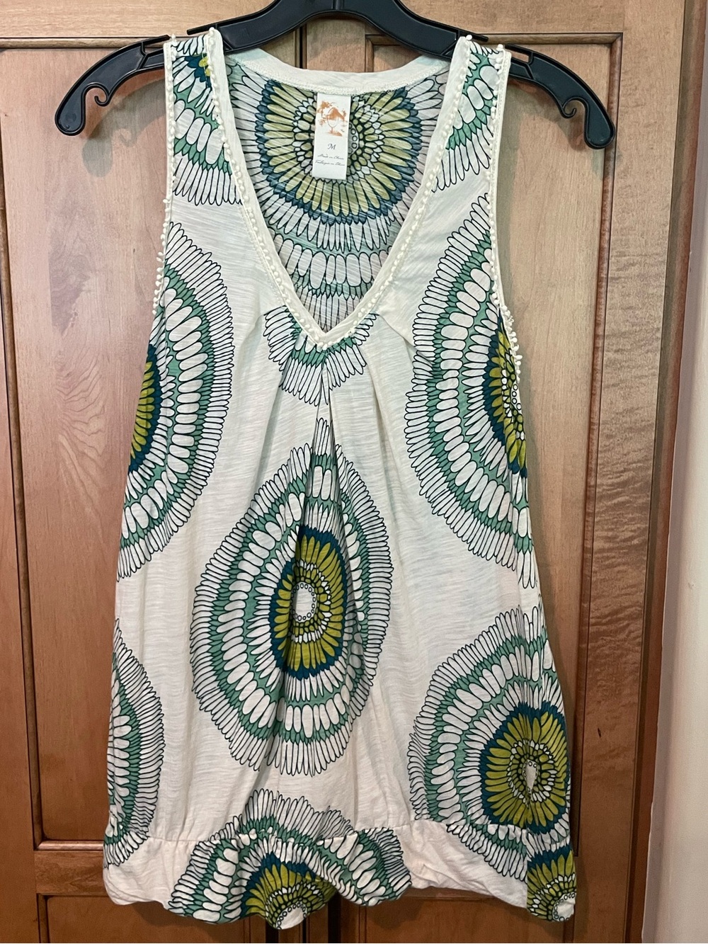 Anthropologie Blue and Green Circular Medallion Vneck Tank Top Womens Size Med